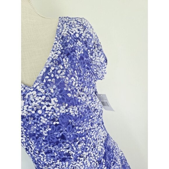 Ronnie Nicole Floral Lace Purple Blue Short Sleeves Flowy V-neck Midi Dress 8 M - Picture 4 of 12